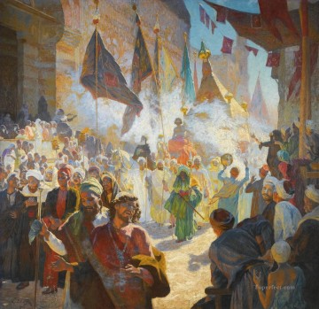 Árabe Painting - LA PROCESIÓN DEL MAHMAL POR LAS CALLES DE EL CAIRO Ludwig Deutsch Orientalismo Árabe
